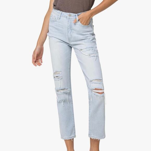 Vervet Super High Rise Distressed Crop Straight Leg Medium Wash Jeans Women's 26 - Picture 1 of 10